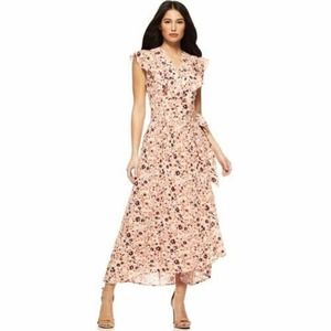 Sofia Vergara Womens S Orange Floral Maxi Wrap Dress Short Sleeve